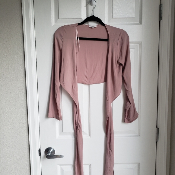 Cotton Candy LA Blush Pink Tie Crop Top - Picture 4 of 9